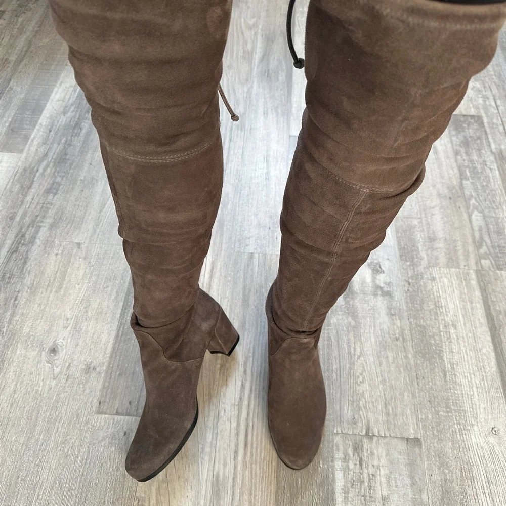 Stuart Weitzman Tieland Over The Knee Tall High Heeled Suede Boots Brown Size 9